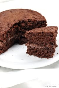 chocolate cake with aportion cut out.